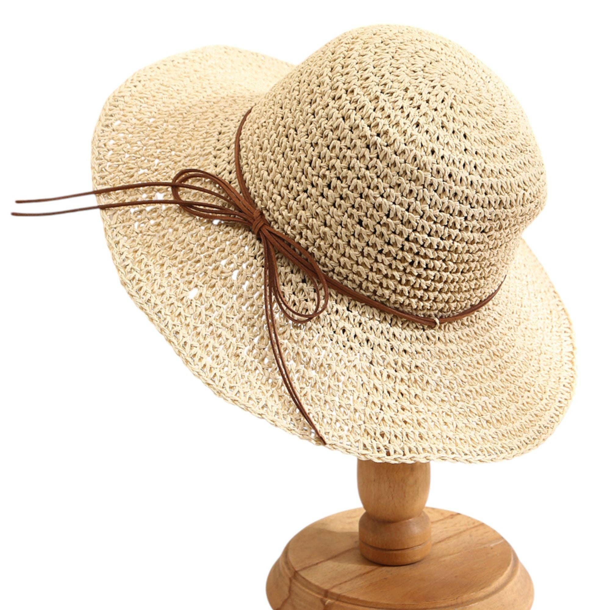 AK Brand - Wholesale Straw Hat - Women's - Woven Floppy Sun Hat with Rounded Crown and Decorative Bow D10