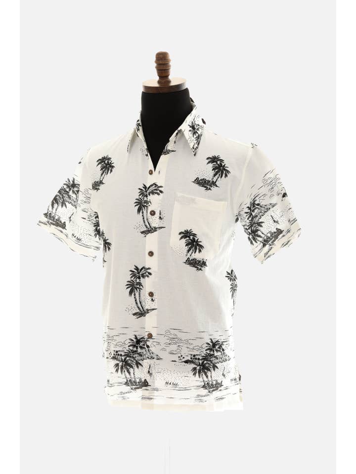 Shoreline Wear. INC – Engroshandel Skjorte med buttondown – Mænd – Thailand-skjorte med fint bomuldspalmetræprint til mænd4