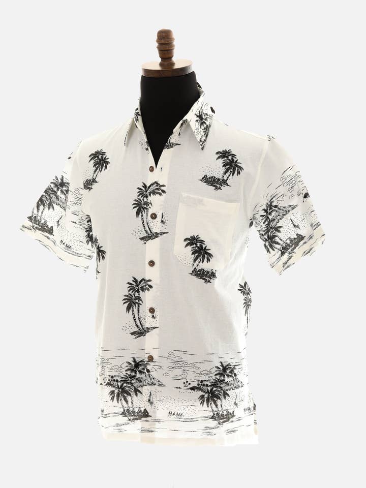 Shoreline Wear. INC – Engroshandel Skjorte med buttondown – Mænd – Herreskjorte i fin thailandsk bomuld med palmetræsprint4