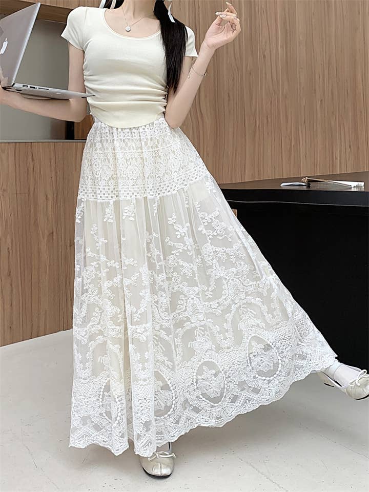 PEACH ACCESSORIES – wholesale Skirt – Women’s – Elegant Lace Maxi Skirt with Layered Design SK201