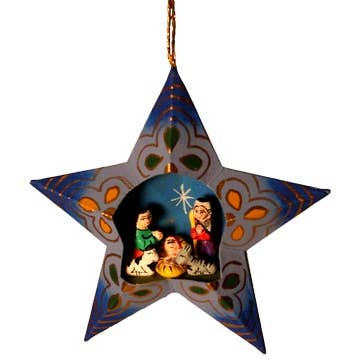 Tesoros Trading Company - Wholesale Ornament - Star Ornament with Nativity, Peru2