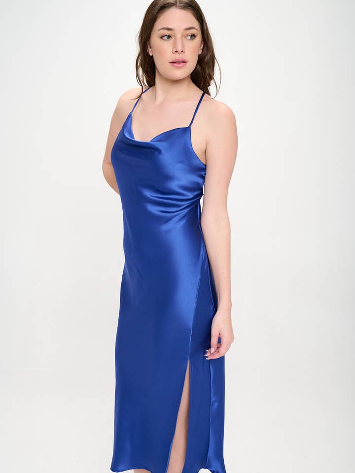 Tillverkad i USA Satin bias slip klänning med slits för wholesale av Renee C.