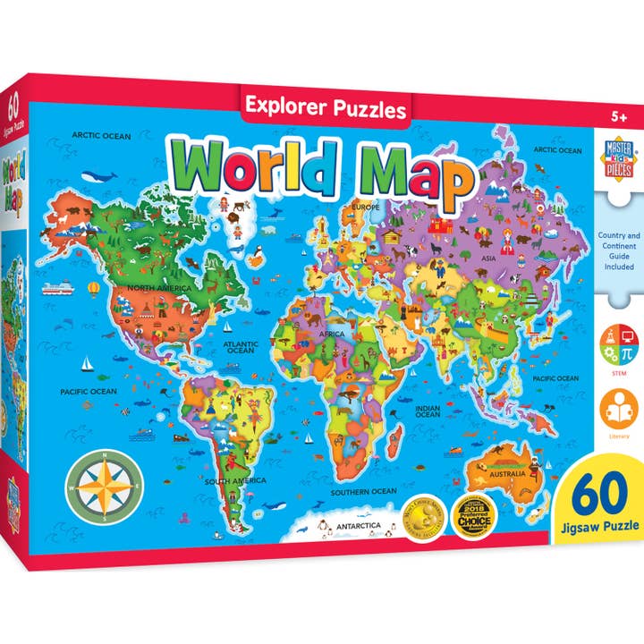 Masterpieces Puzzles - Wholesale Puzzle - Kids - Explorer - World Map 60 Piece Puzzle
