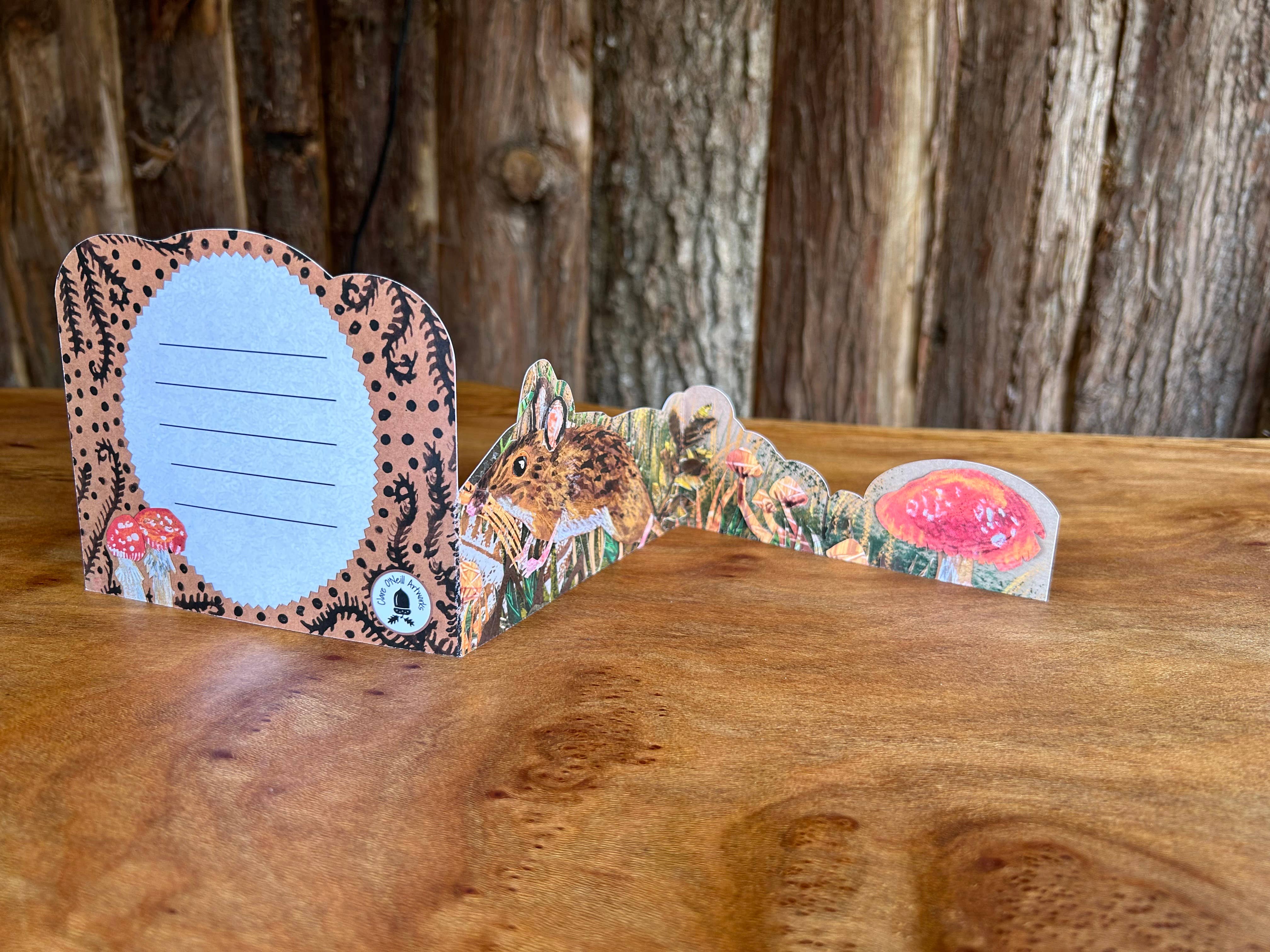 Clare O’Neill Artworks – wholesale Everyday greeting card – Autumn Mouse die cut trifold greeting card6