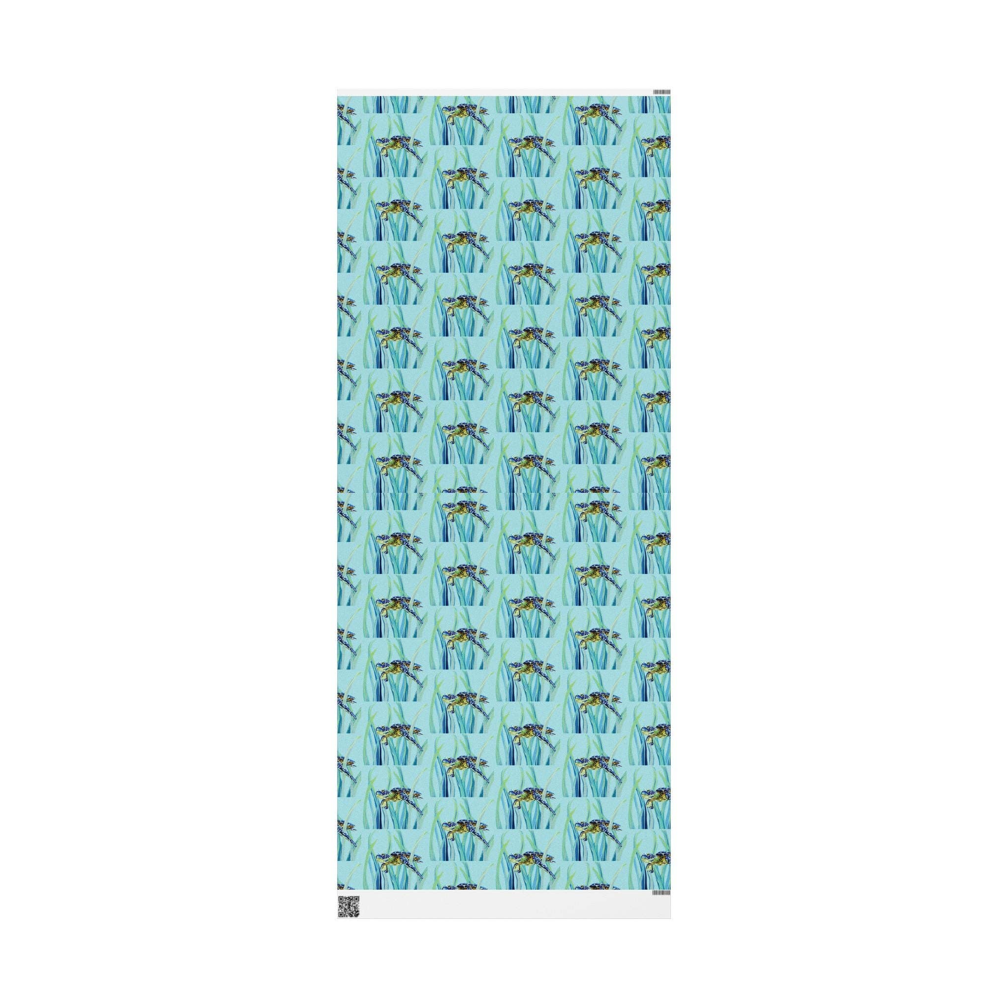 Blue Cava - Wholesale Flat Wrap - Swimming Sea Turtle Wrapping Paper6