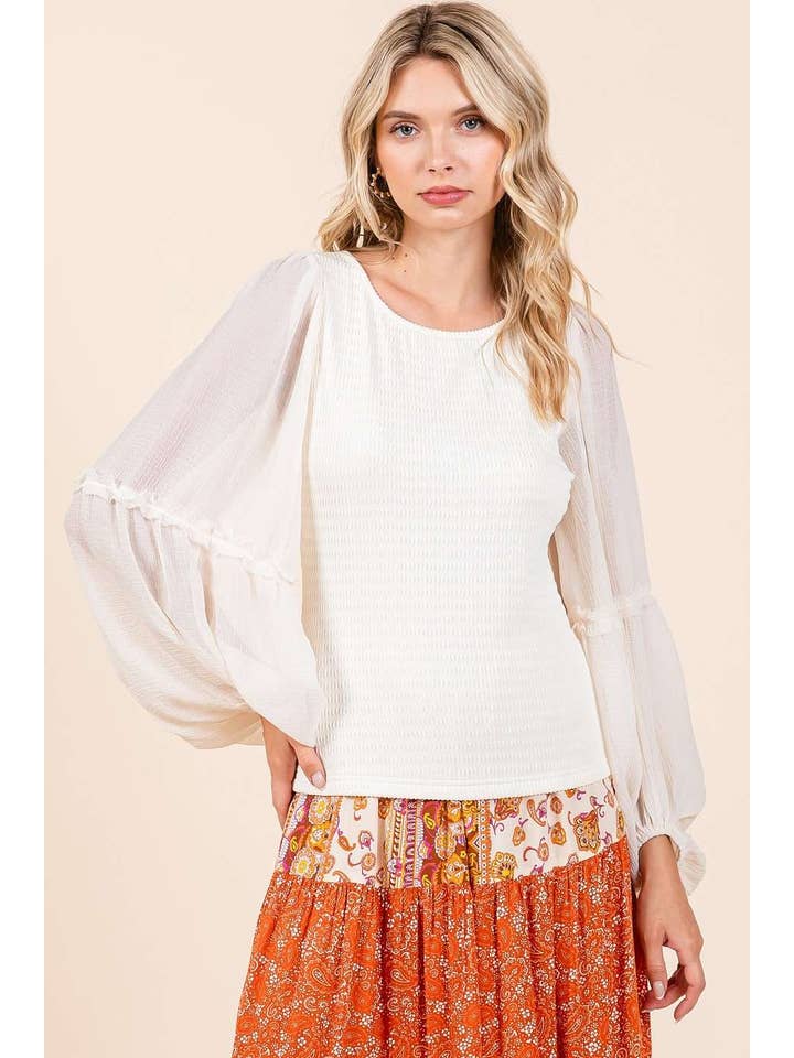 mittoshop - Wholesale Knit Top - Women's - MIXED MEDIA TEXTURED KNIT CHIFFON LONG SLEEVE TOP4