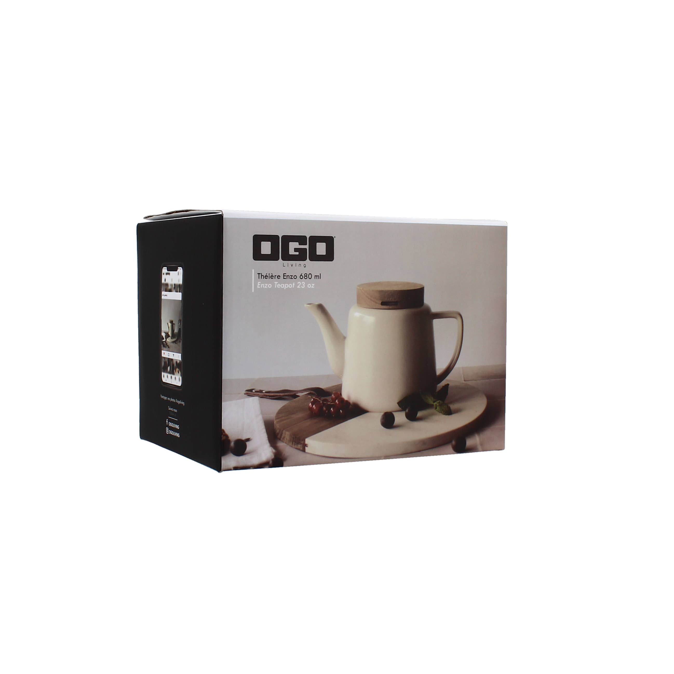 Ogo living – wholesale Tea pot – Enzo white porcelain teapot with wooden lid 680 ml5