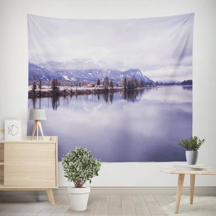 Tapeçaria de Natureza do Lago de Inverno Panorâmico de Inverno, Paisagem Tranquila por atacado de lostkatphoto