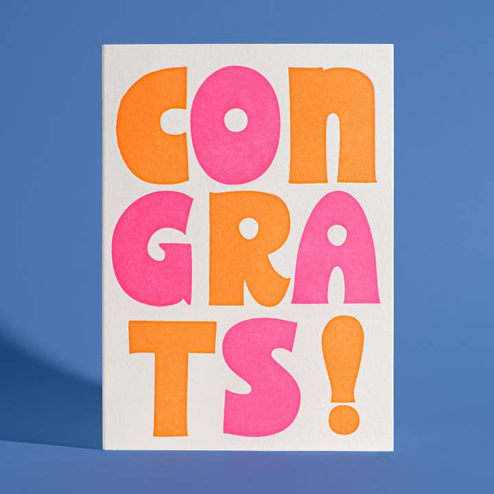 Félicitations ! Carte de vœux en lettrepress néon pour la vente par Half Pint Studio