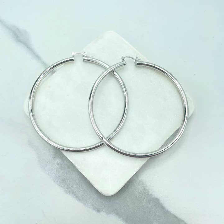 DIJU Jewelry - Wholesale Hoop Earrings - Silver Filled 2mm Thickness Hoops Earrings 30mm, 40mm, 50mm or 60mm, Wholesale Jewelry Making Supplies