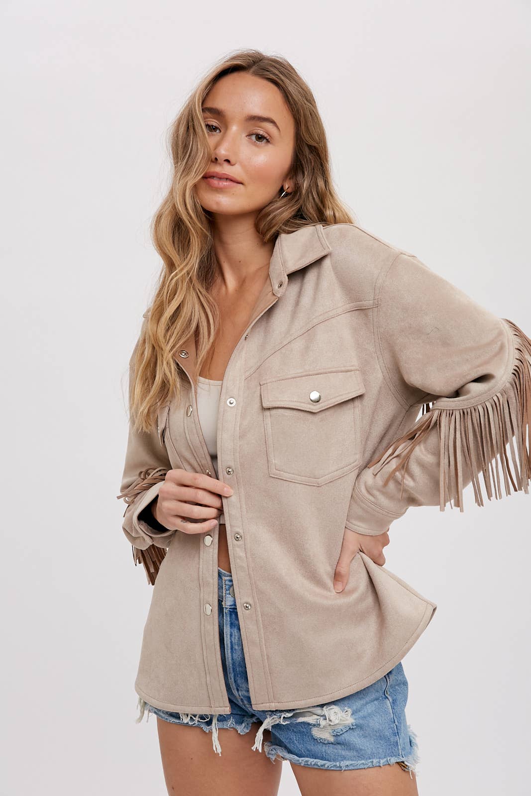 Bluivy - Wholesale Shirt Jacket/Shacket - Women's - VEGAN SUEDE FRINGED SHACKET4