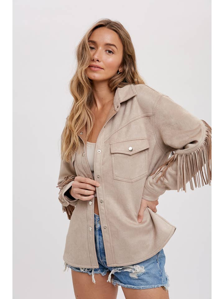 Bluivy - Wholesale Shirt Jacket/Shacket - Women's - VEGAN SUEDE FRINGED SHACKET4