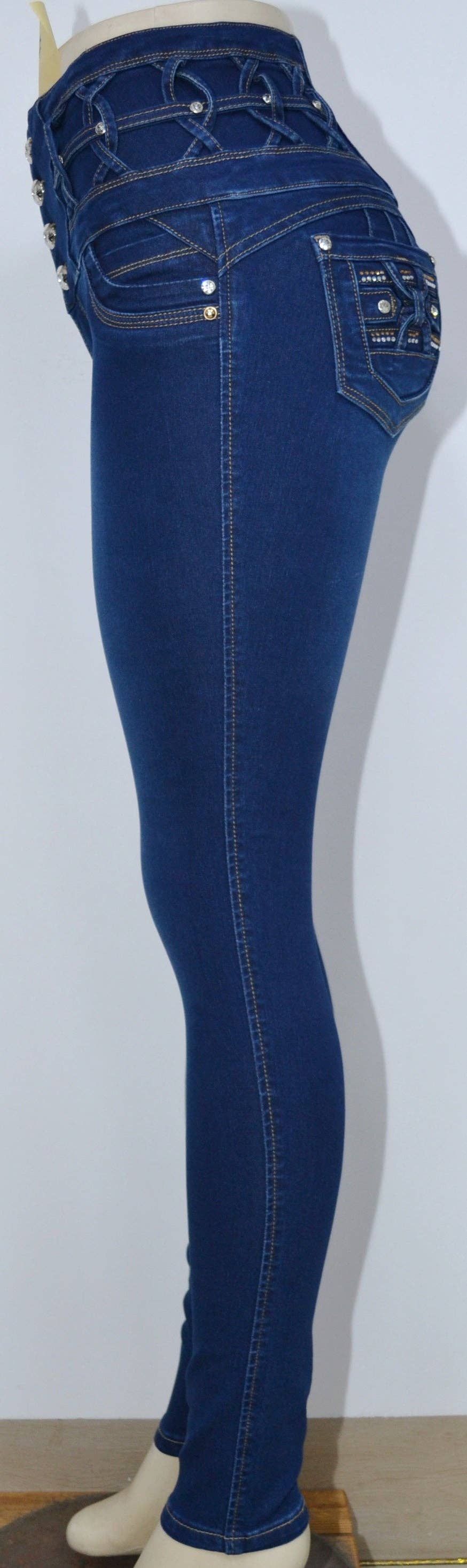 Blå USC-F021 Sexet Vævet Brea Butt Lifter Levante Cola Jeans for engroshandel på Faire4