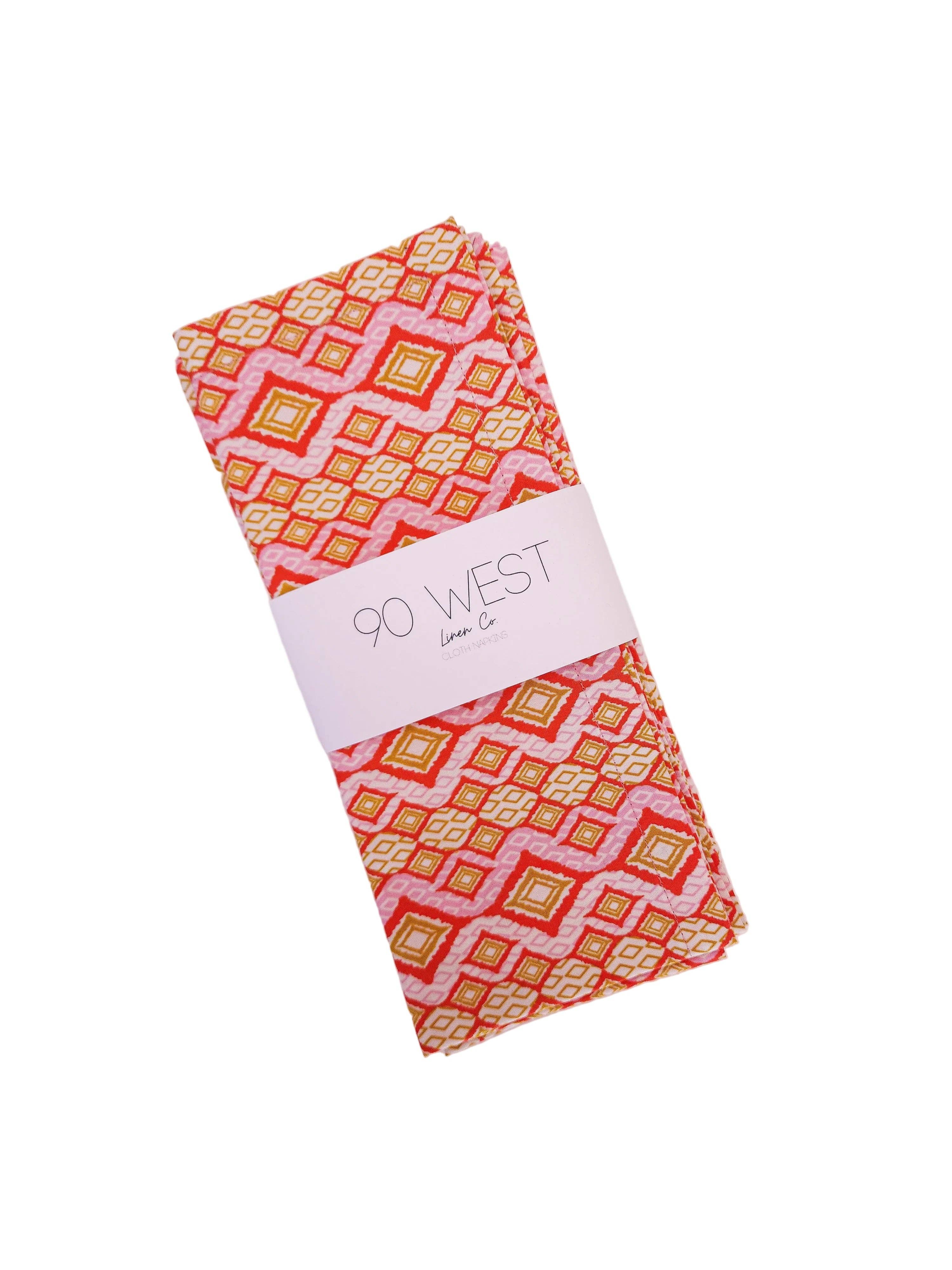 90 West Linen Co. - Wholesale Dinner & Cloth Napkin - Pink & Orange Geometric Cloth Napkins, Set of 410