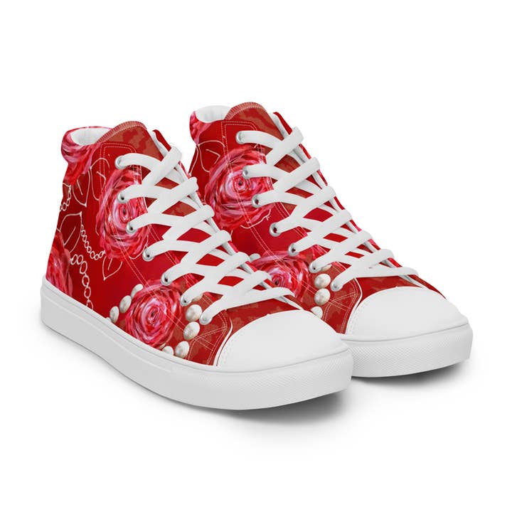 Lady in Red Women’s High Top Sneakers for wholesale by Off the Canvas Collection, LLC