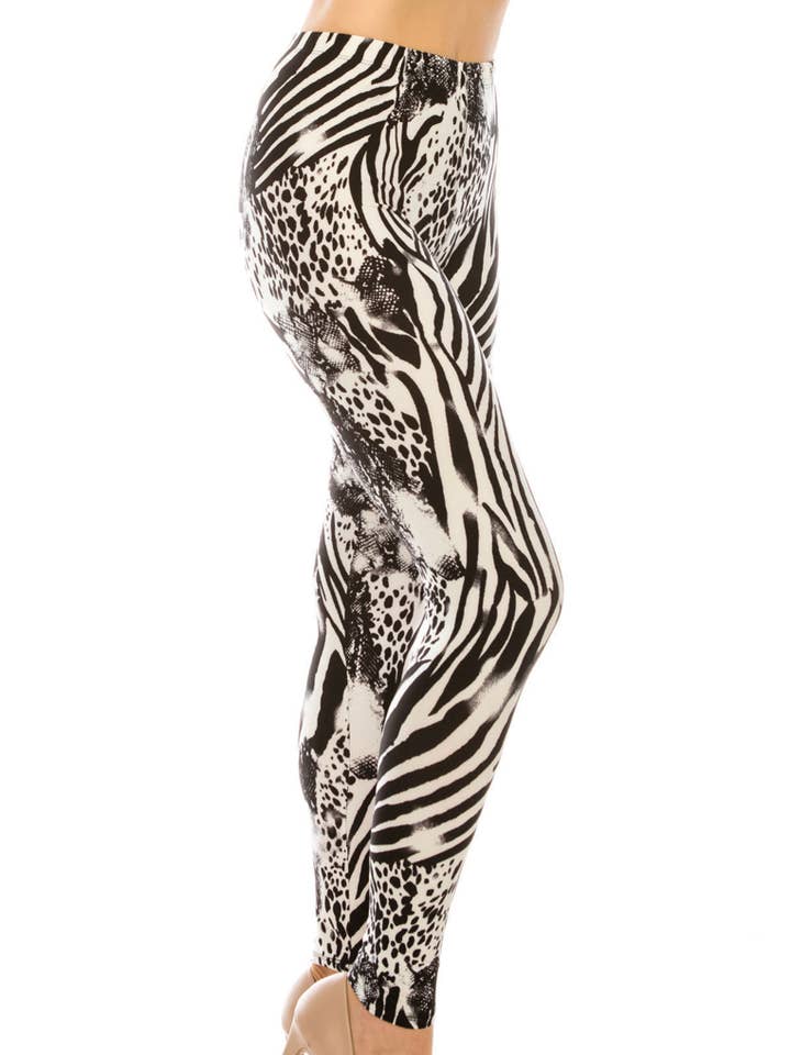 Sort & hvid Zebra Leopard Animal Print ONE SIZE Leggings for engroshandel hos Love 4 Leggings