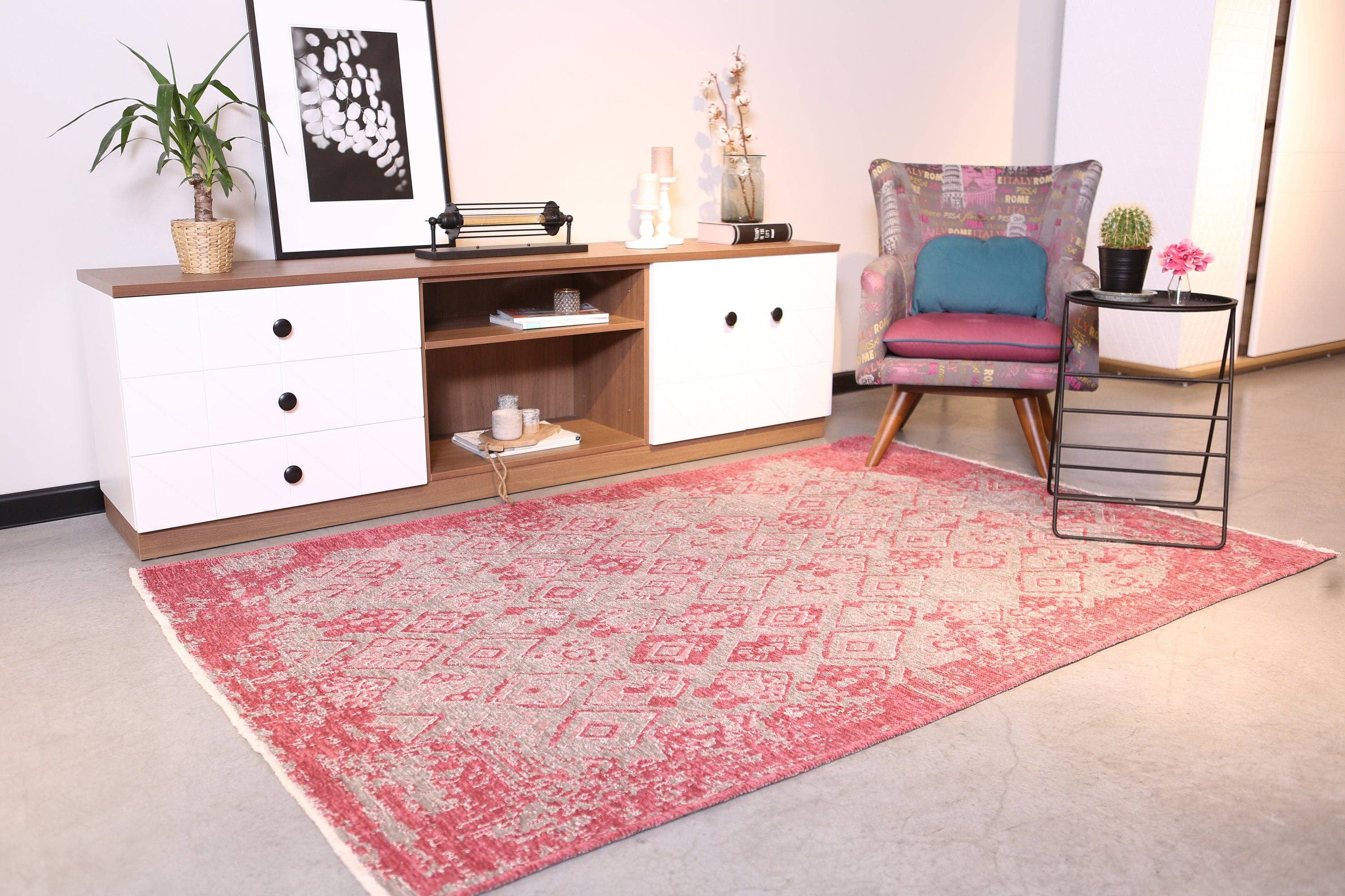 Alfa Rich Inc – wholesale Matta – Rosa grå matta, vändbar tvättbar bomull 8x10 områdesmatta för vardagsrum sovrum kök barnkammare matsal Boho dekor estetisk rosa grå 8x102