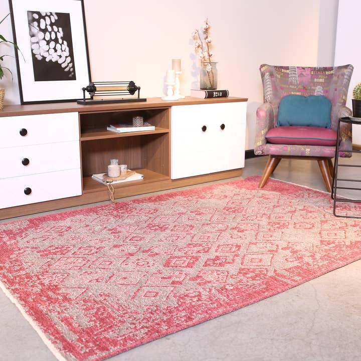 Alfa Rich Inc – wholesale Matta – Rosa grå matta, vändbar tvättbar bomull 8x10 områdesmatta för vardagsrum sovrum kök barnkammare matsal Boho dekor estetisk rosa grå 8x102