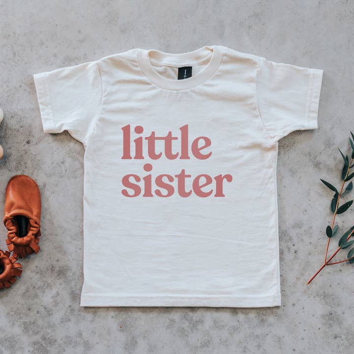 Little Sister Cream Organic Kids Tee • Colored Ink for wholesale by Gladfolk
