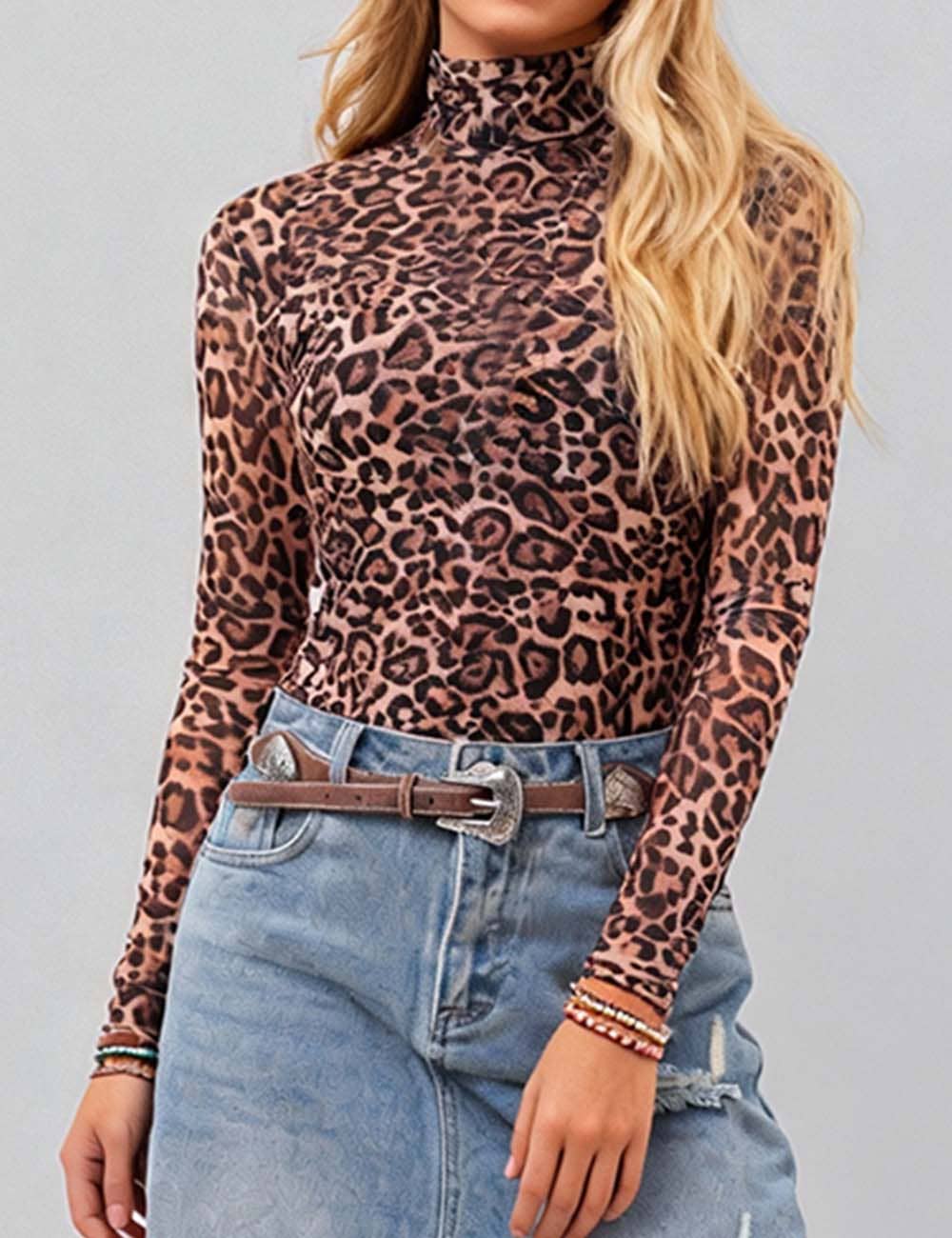 Ladies Leopard Soft Mesh Layring Up Top Blouse SKT4796 for wholesale on Faire0