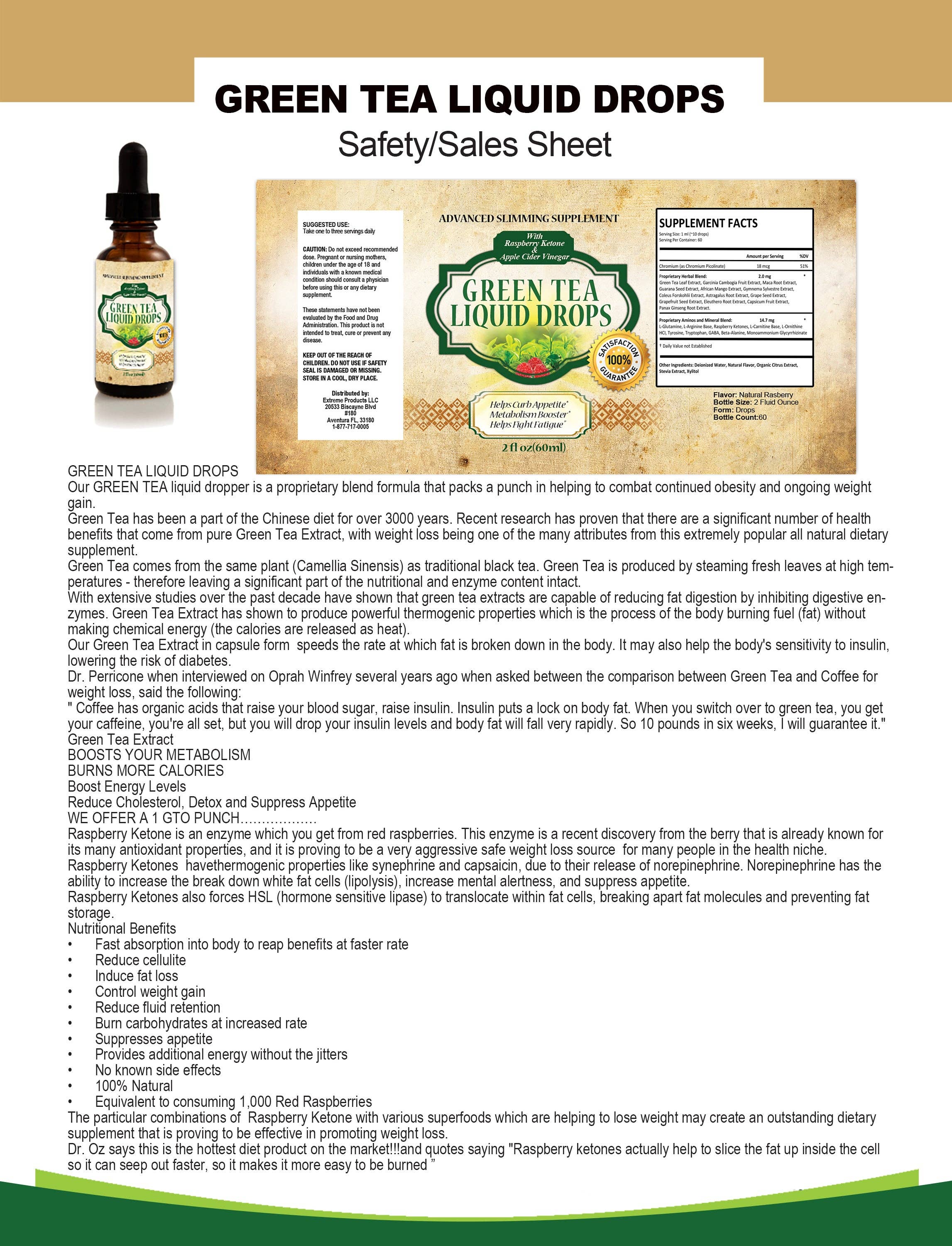 Totally Products - Wholesale Oral supplement/vitamin - Green Tea Liquid Drops - 3 bottles5