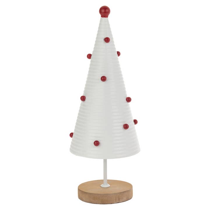 Árbol navideño de metal blanco de 13.75 pulgadas de alto con puntos rojos para venta al por mayor de Boston International