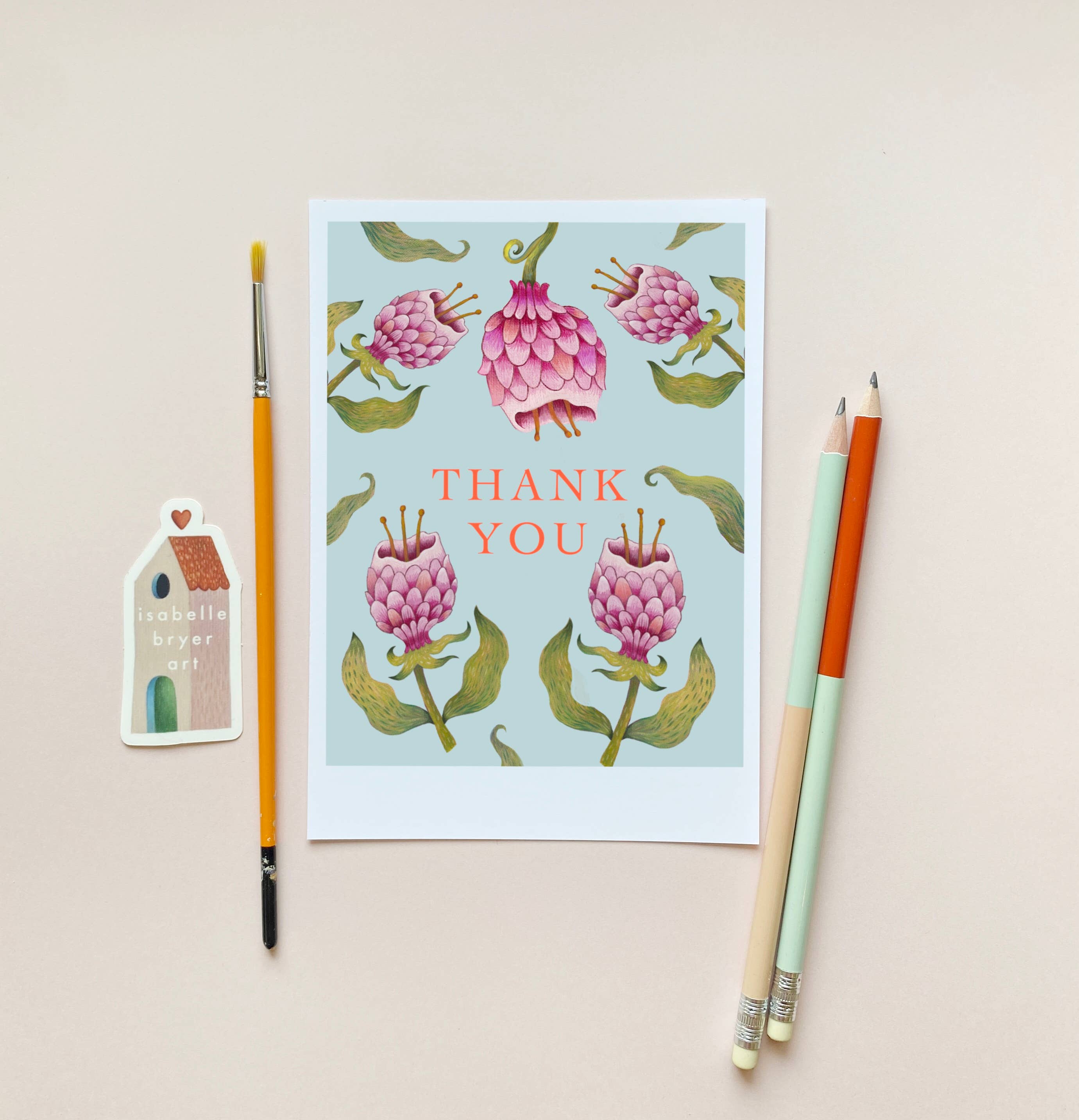 Isabelle Bryer Art - Wholesale Thank You Card - Strange Flowers – A7 Size Blue Botanical Thank You Card