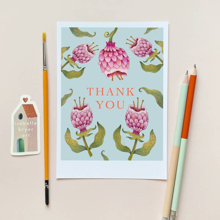 Isabelle Bryer Art - Wholesale Thank You Card - Strange Flowers Thank You Card – Surreal Blue Botanical