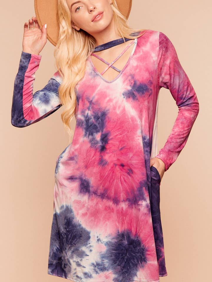 PLUS TIE-DYE TUNIEKJURK MET GEKRUISTE KRUISKRAAG voor wholesale door Promenade
