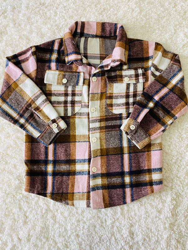 Colorful plaid fleece long sleeve girls shirts DLH2673 for wholesale by luluclothes