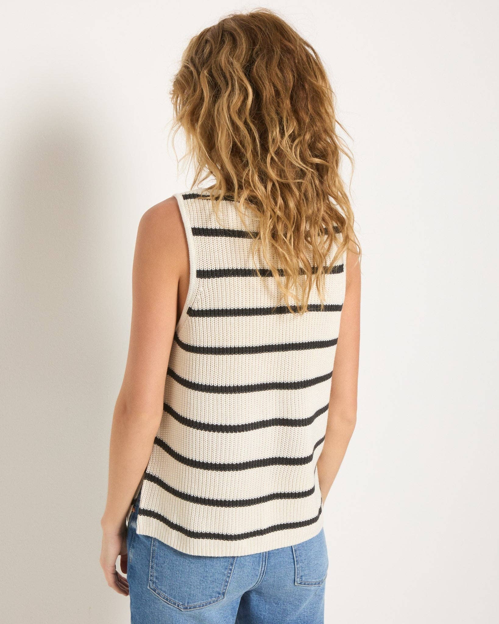 Cream Black Stripe Coastal Striped Sweater Tank for wholesale on Faire1