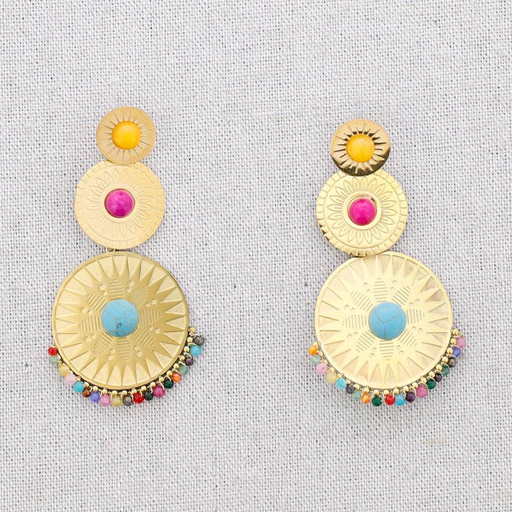 Ethnic Steel Earrings with Stone Pendants for wholesale by Sonata