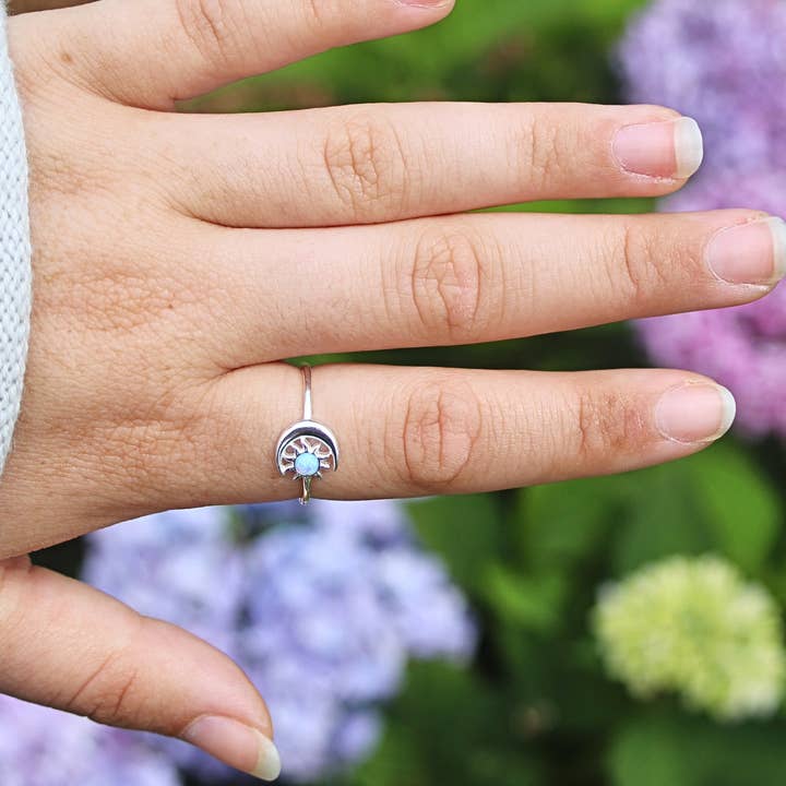 Moonrise Jewelry - Wholesale Single Stone/Solitaire Ring - R-90 Moon and Sun Blue Lab Opal Ring