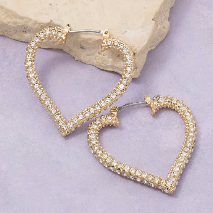 Guldpläterade Cz Pavé Hjärtformade Låsringörhängen för wholesale av Fame Accessories