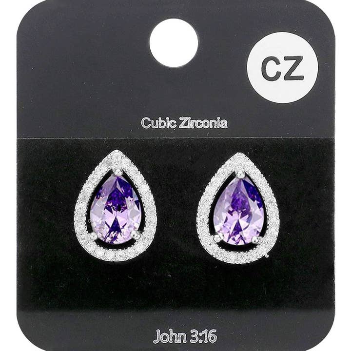 Cubic Zirconia Teardrop Stud Earrings for wholesale by Sensibling Corp.