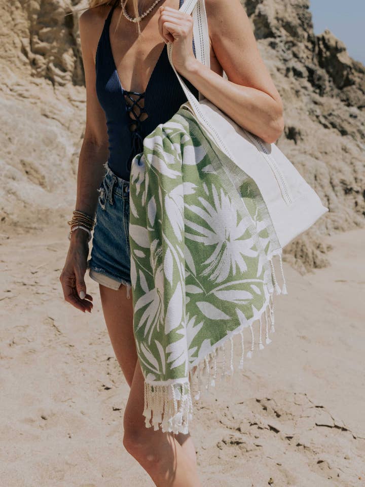 Whimsical Flower Cotton Turkish Back or Beach Towel, Olive
for wholesale by InfuseZen
