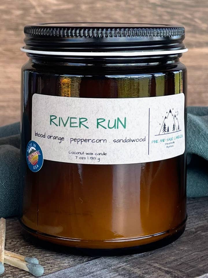 River Run-9 oz. Amber Jar with Lid for wholesale by Pine and Sage Candles