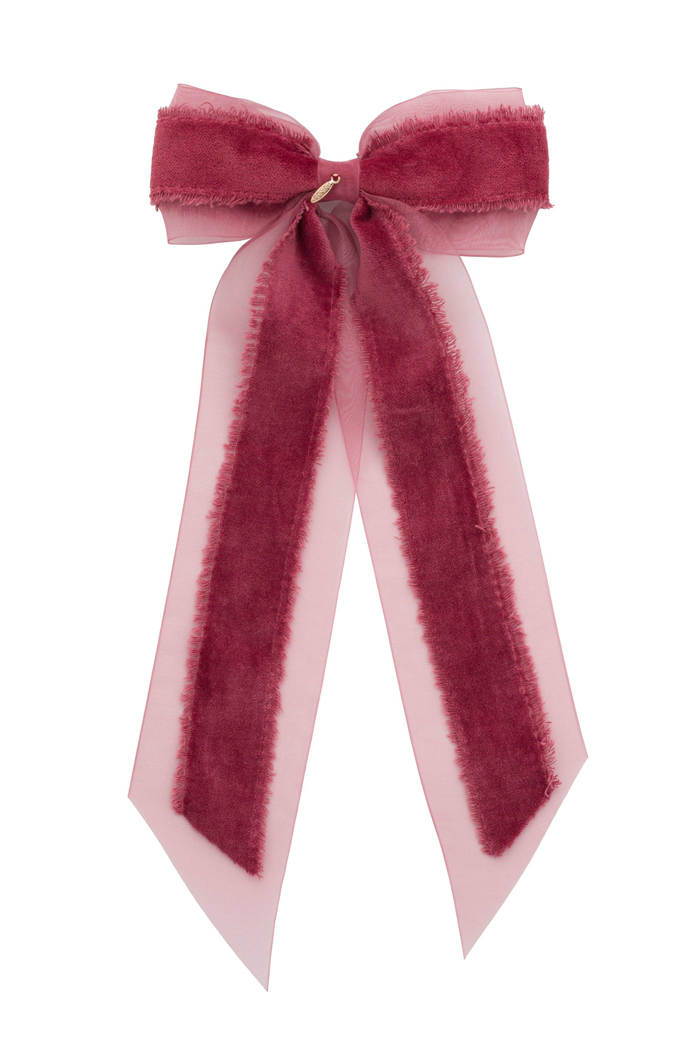 Primrose Princess Long Tail Bow Clip - Cranberry (Handmade in the USA!) for wholesale on Faire0