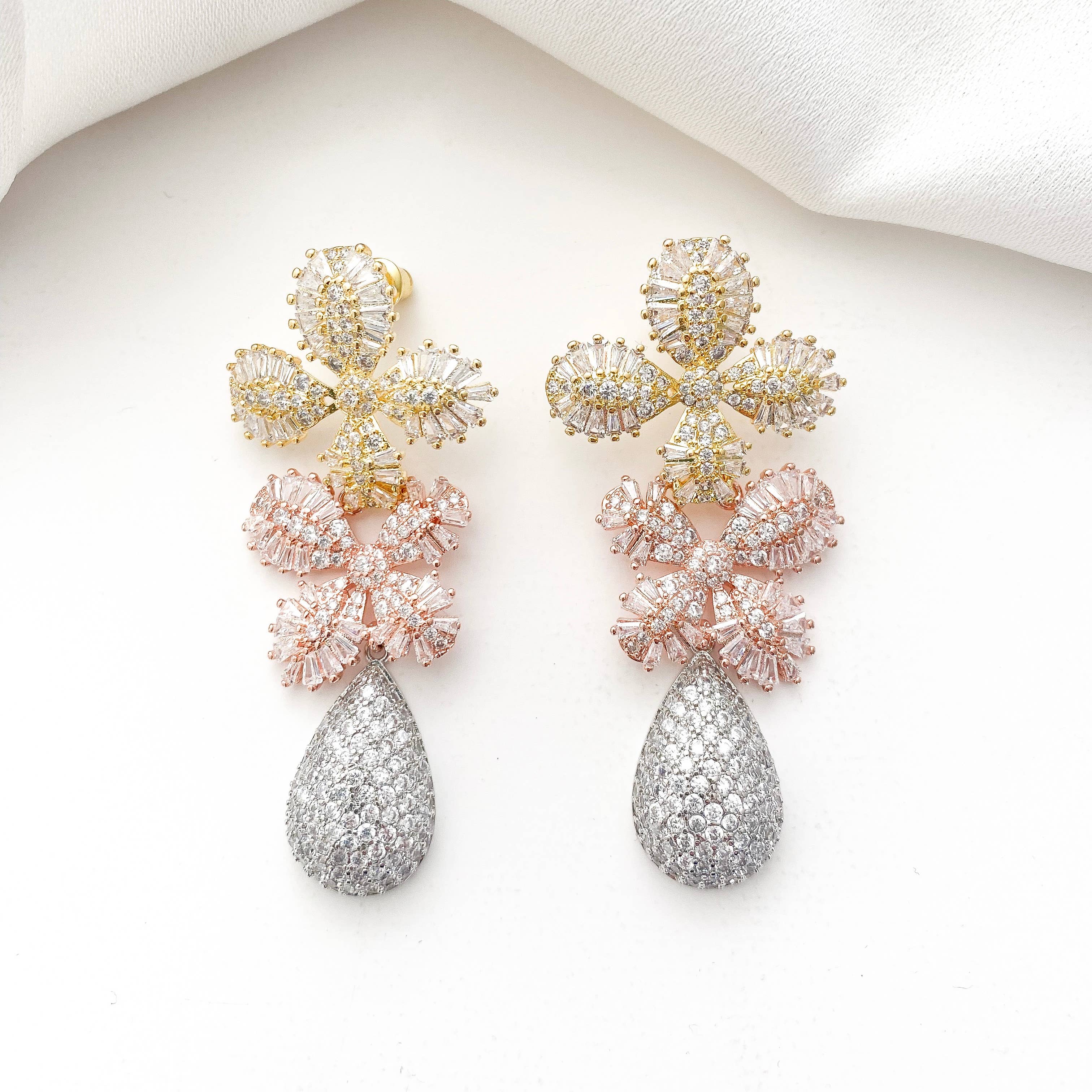 Nicholls Jewellery – wholesale Dangle earrings – Gold, Rose Gold and Silver Crystal Flower earrings7