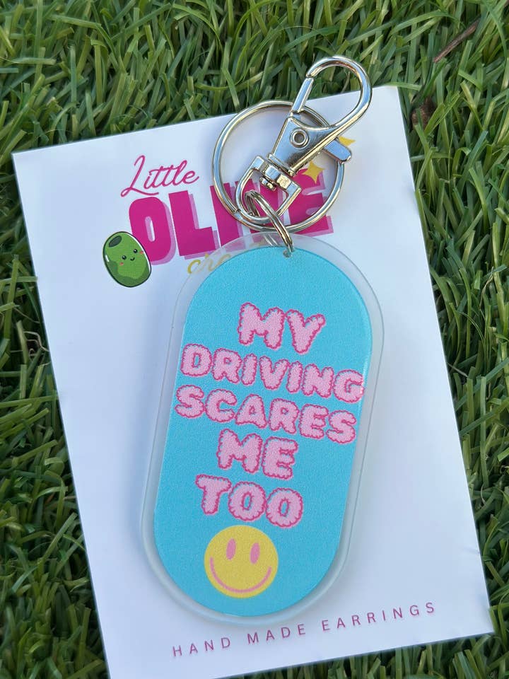 Portachiavi My Driving Scares Me Too per la vendita all'ingrosso da parte di Little Olive Creates
