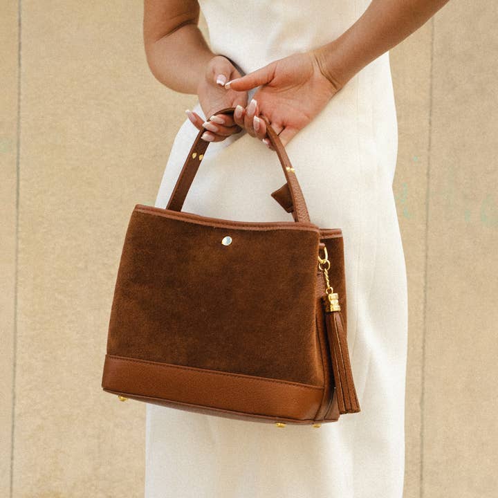 Prestige Milano - Wholesale Top handle bag – women's - Kendy Bag in Tan Suede and Dollar Leather8