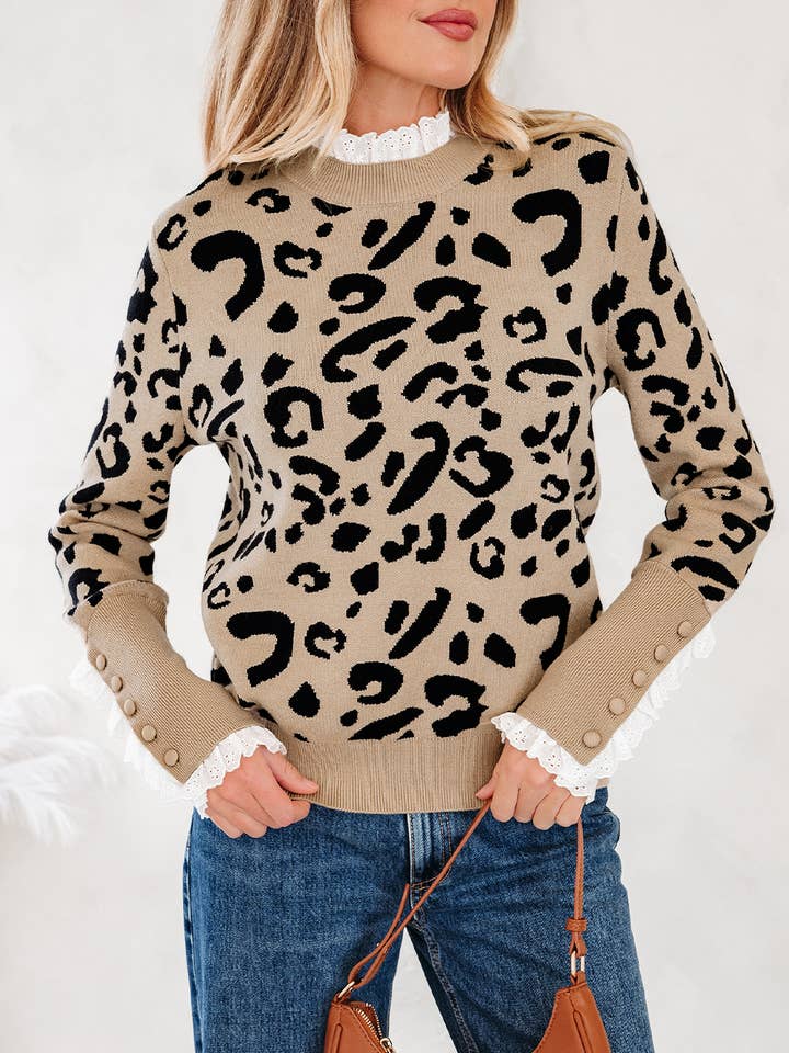 Leopard Blonde Ribkant Knapmanchet Sweater for engroshandel hos PRETTY BASH