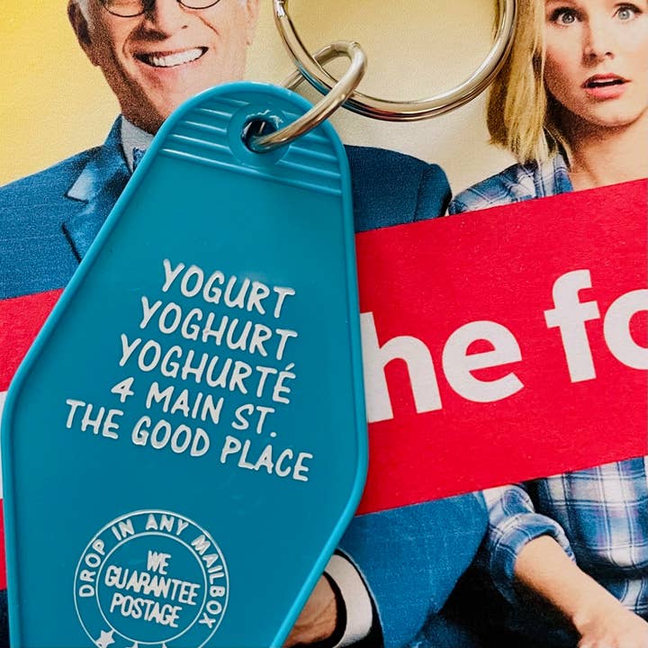Motel Key Fob - Yogurt, Yoghurt, Yoghurte (The Good Place) for wholesale by The 3 Sisters Design Co.