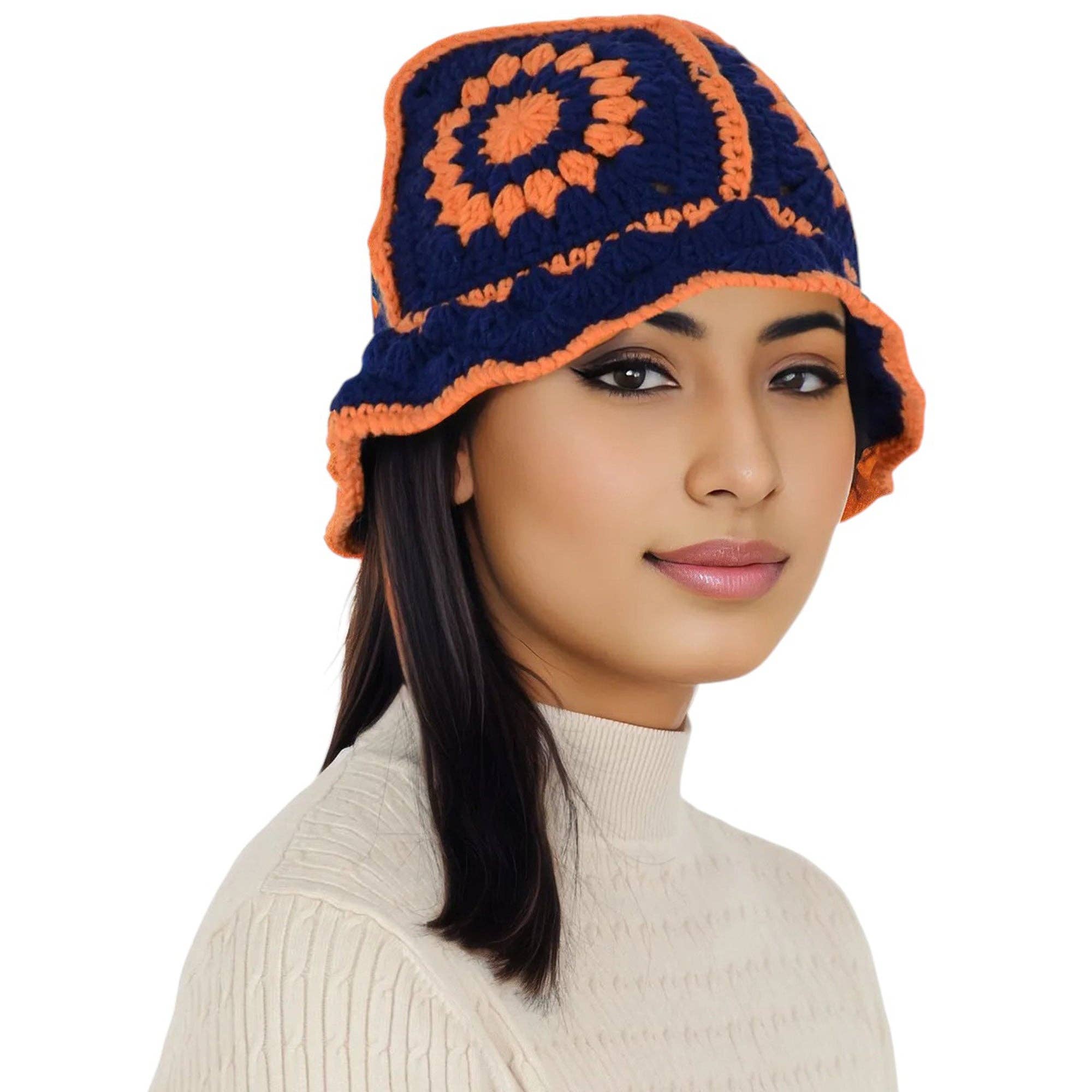 AK Brand – Engroshandel Bucket hat - Dame – Hæklet bøllehat retro solstråle strik foldbar strandhat14