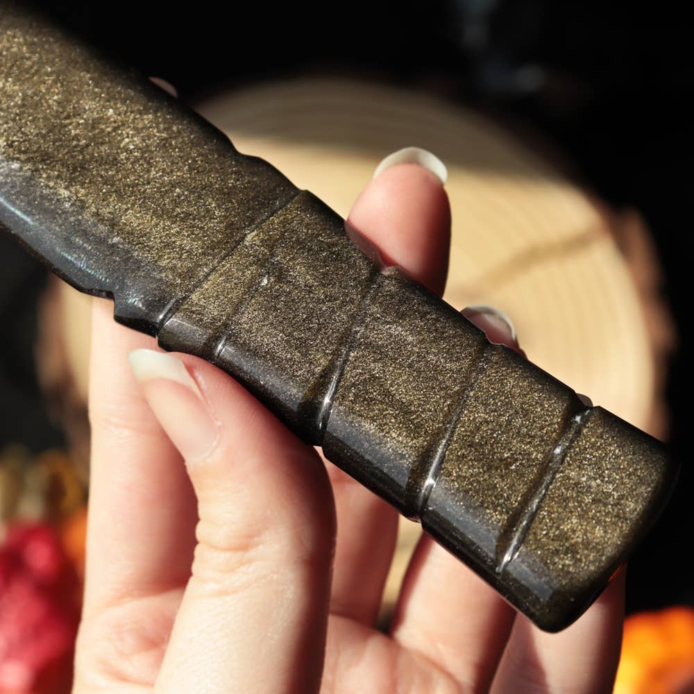 Natures Artifacts Inc - Wholesale Kitchen/Utility Knife - Golden Sheen Obsidian Knife with Spiral Handle 2