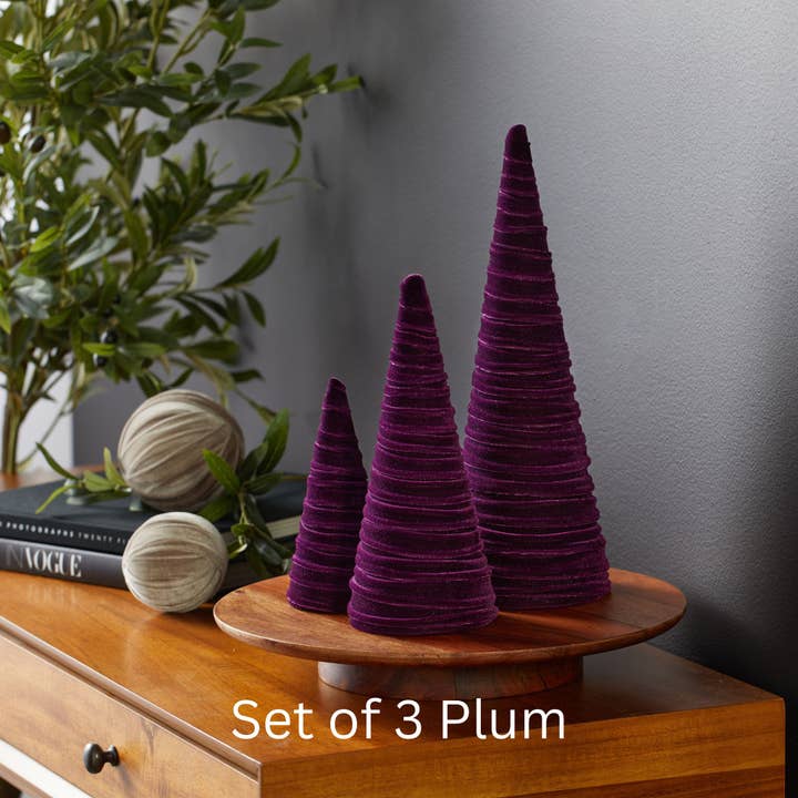 Your Heart's Content - Wholesale Decorative Tabletop Object - Cones Velvet Set of 3 Holiday Tabletop, Mantel Tree Decor25