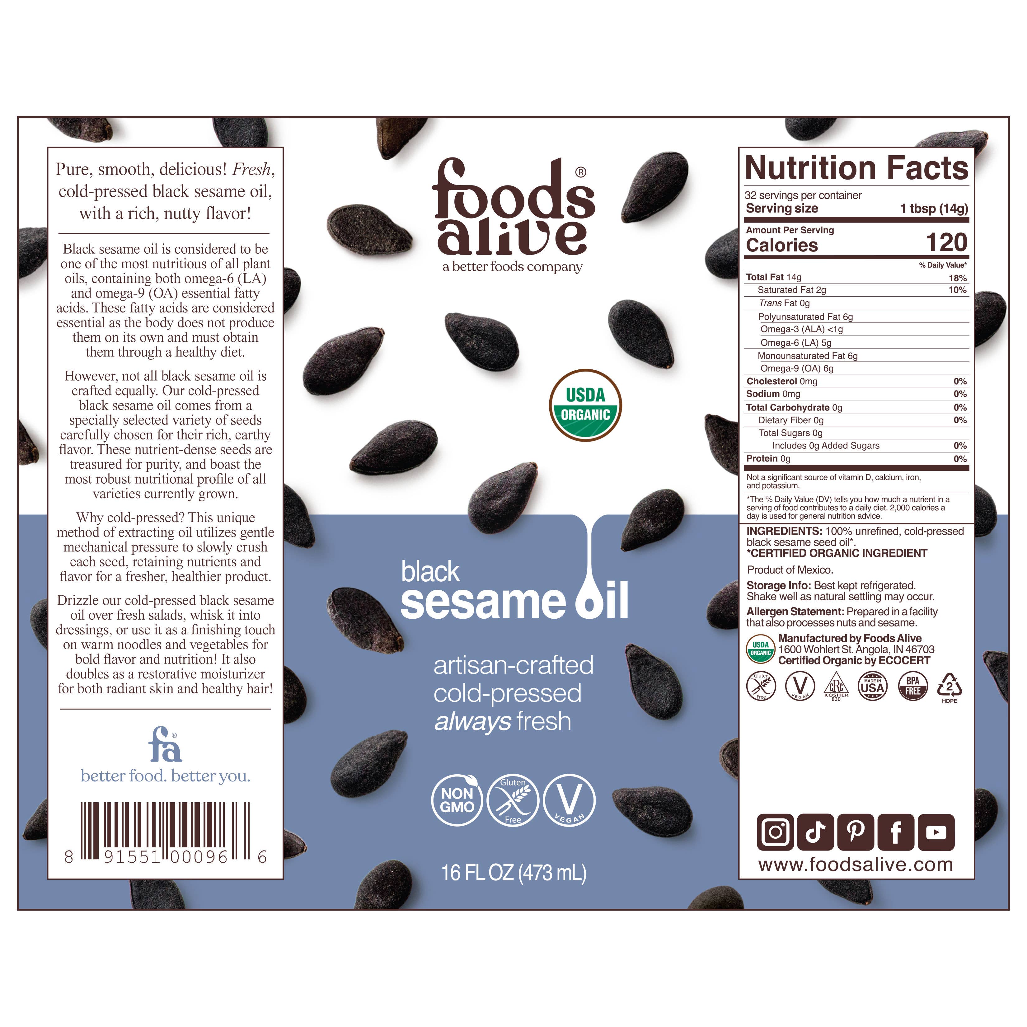 Foods Alive - Wholesale Cooking Oil - Black Sesame Seed Oil - Artisan Cold-Pressed, Organic7
