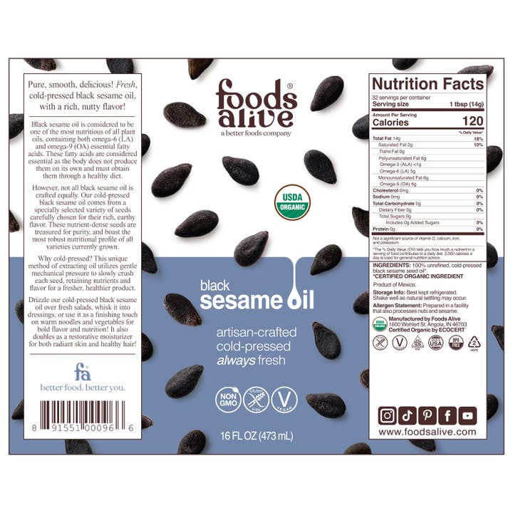 Foods Alive - Wholesale Cooking Oil - Black Sesame Seed Oil - Artisan Cold-Pressed, Organic7