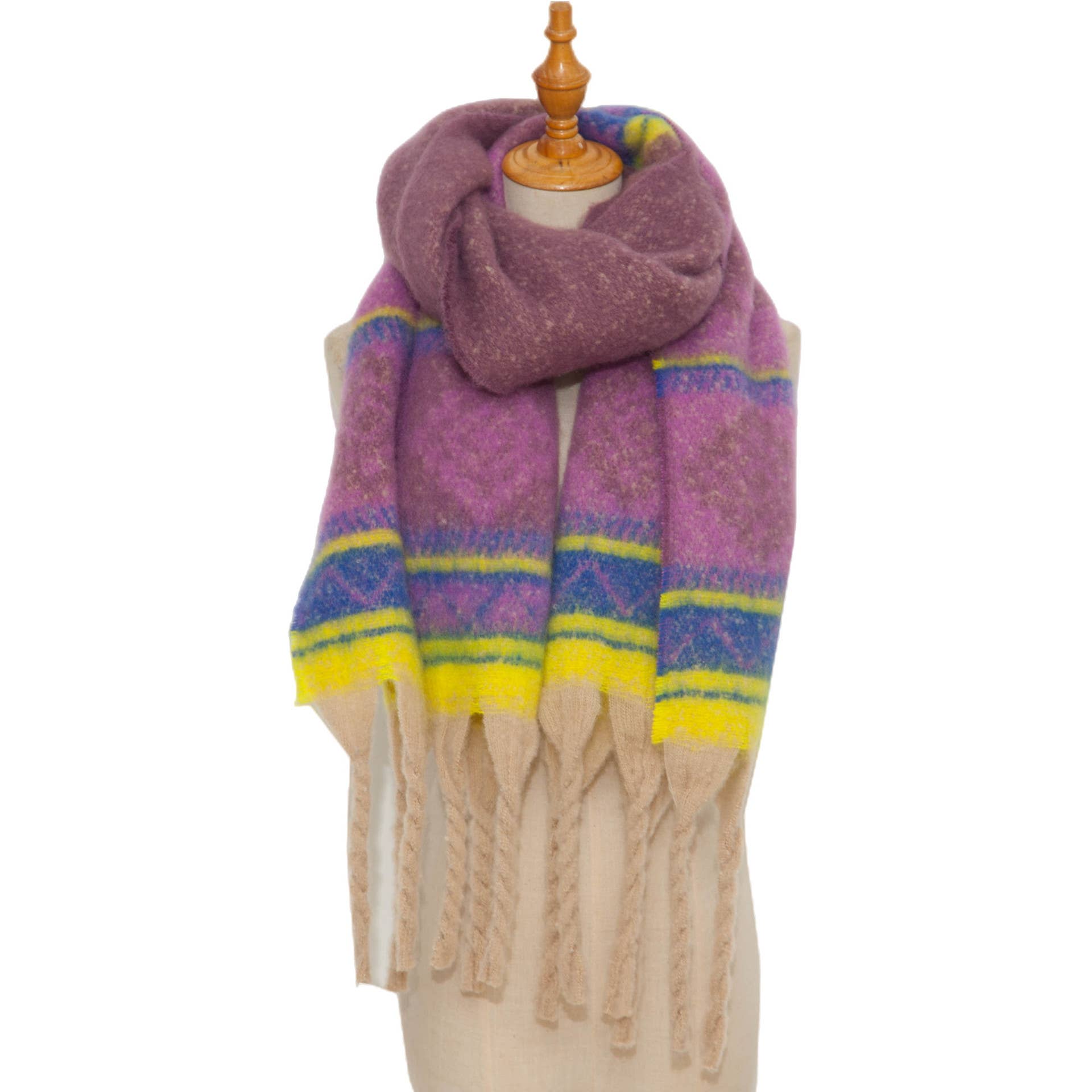 Adorro - Wholesale Scarf - Women's - Soft Chunky Western Fleece Scarf With Tassel (8 colors)8