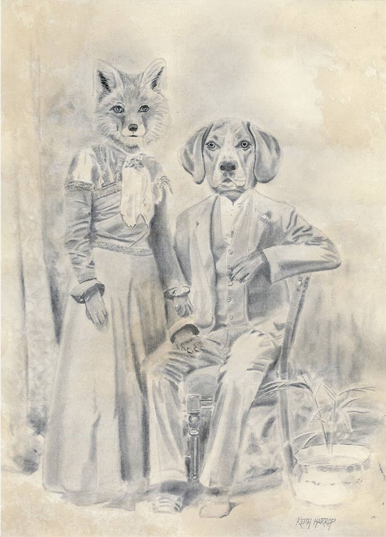 Keith Harrop - Pencil Art - Wholesale Ansichtkaartset - 10 verschillende ansichtkaarten. Set #1 Victoriaanse vintage dierenkunst8